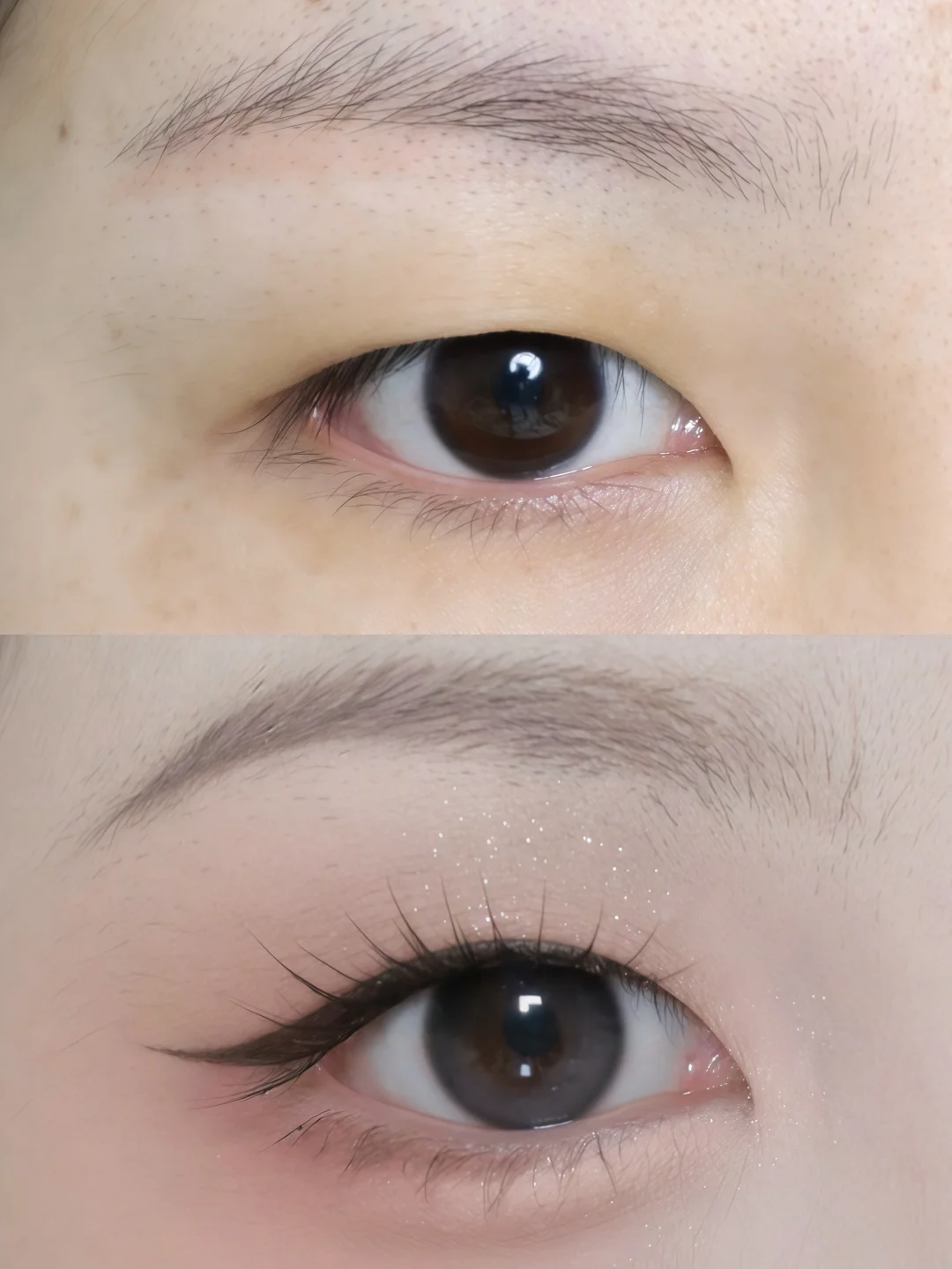 When applying gentle pink brown eye makeup on a single eyelid: ribbon: