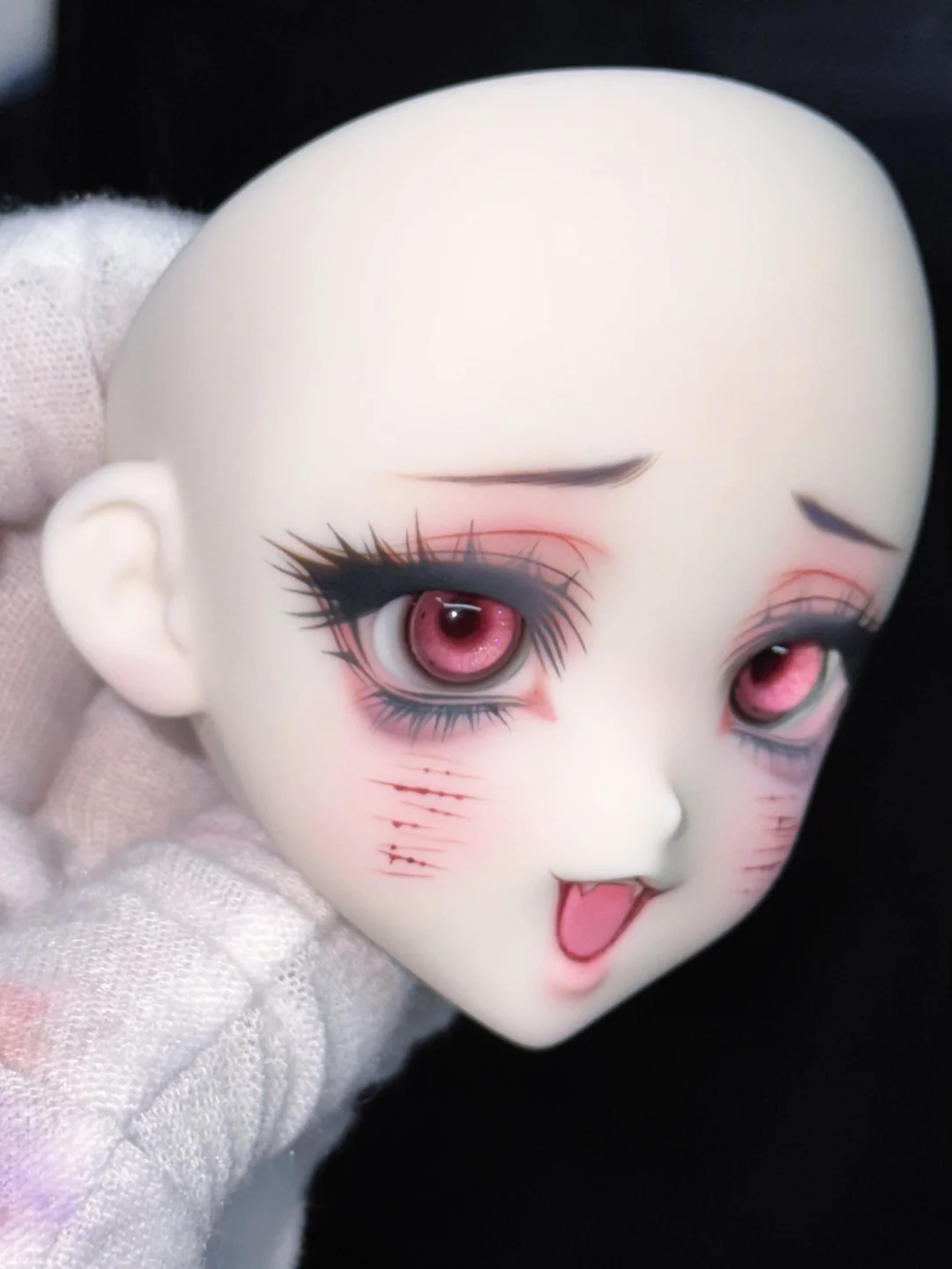 Cute powder blusher with a knife. Cute old lady jumps