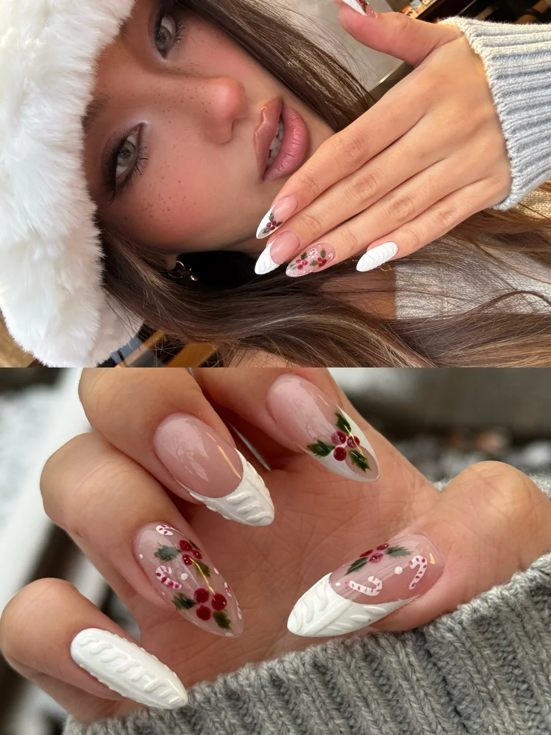 Christmas nail art~ 🤍🍒