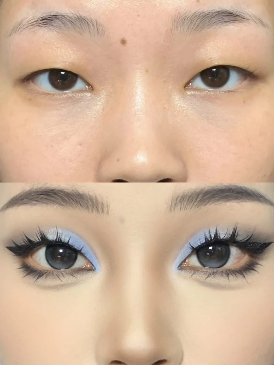 Learn to draw blue and black fishing style cut eye makeup with single eyelids!