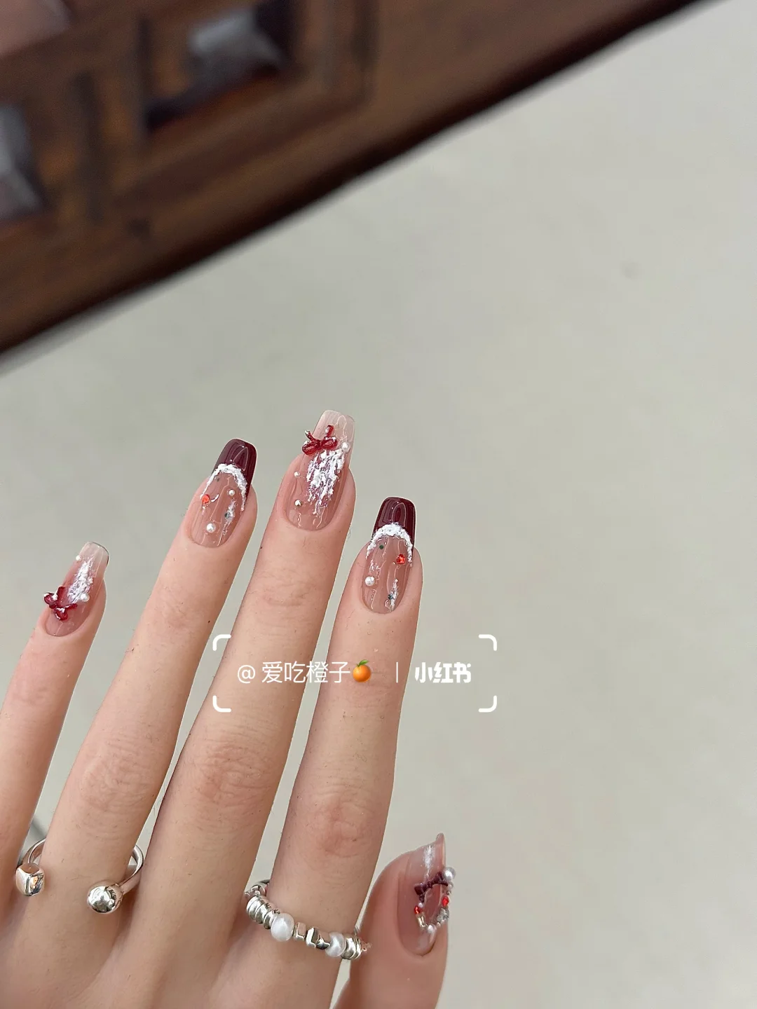 Nail ♡♩ Knocking out White New Year Red Style: Heart: Winter Atmosphere Nail Art