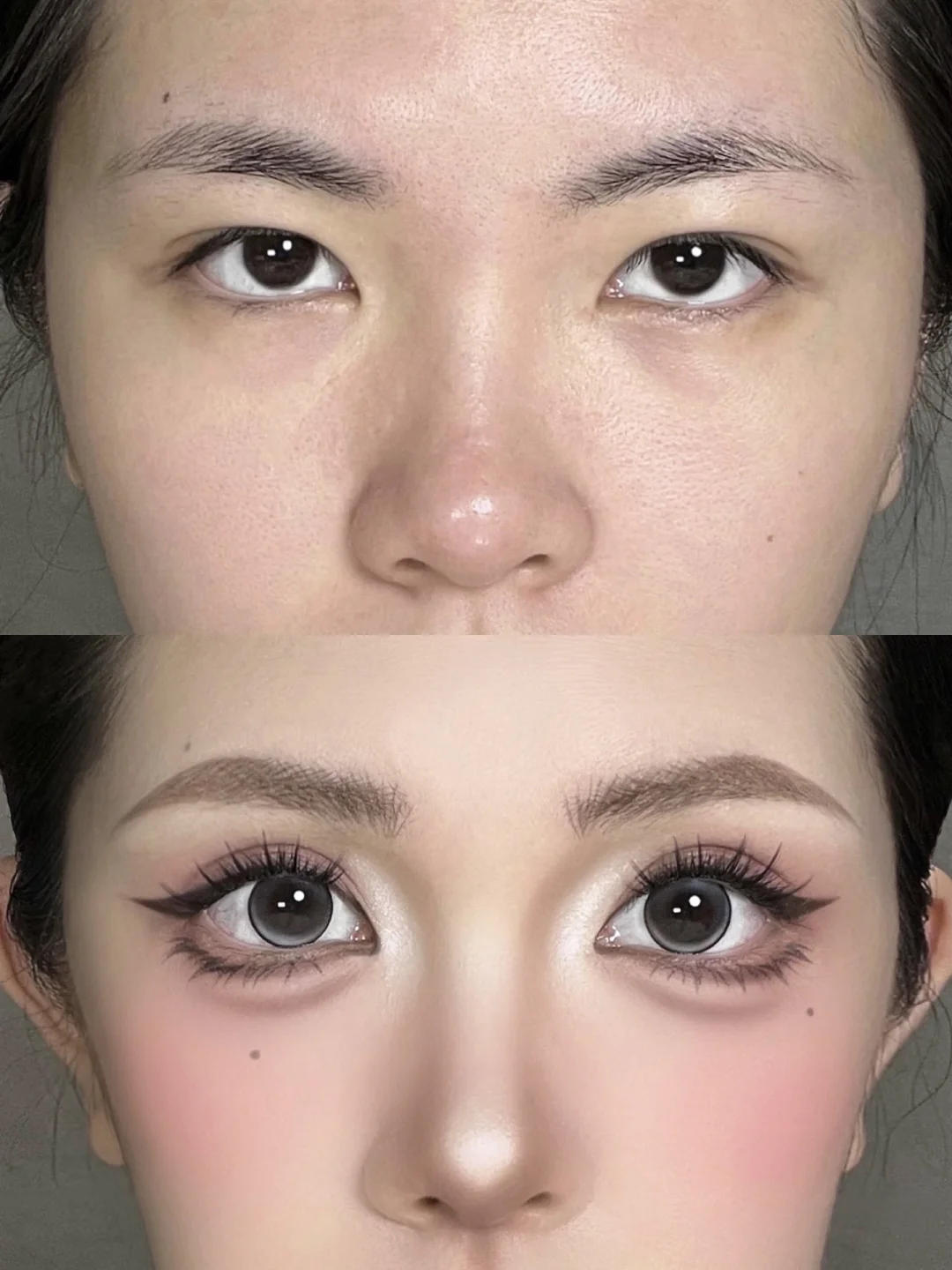 Pink sweetheart doll makeup with collapsed nose bridge inside
