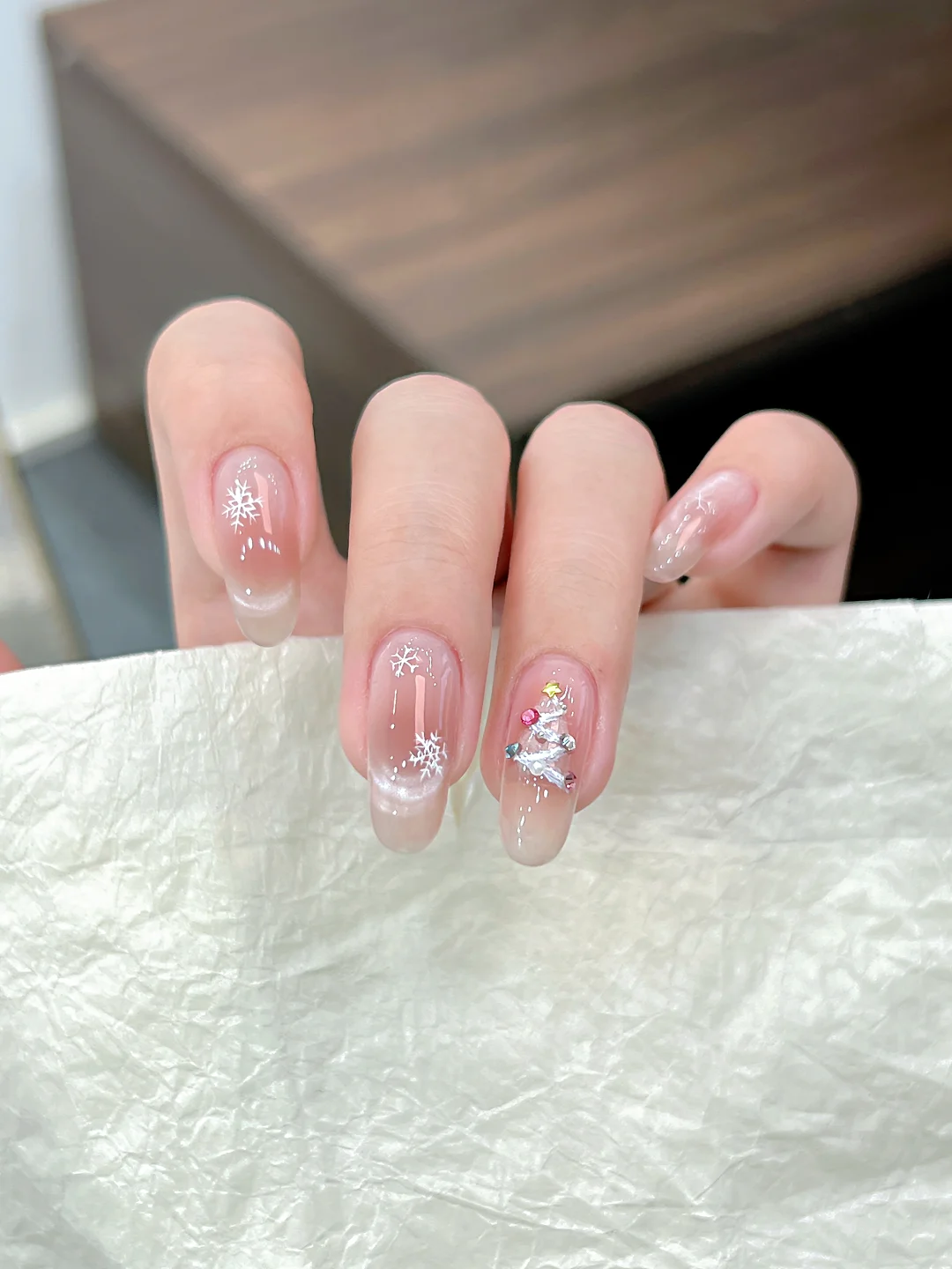 Nail 🎄 Pure desire powder blusher Christmas snowflake hand-painted Christmas nail