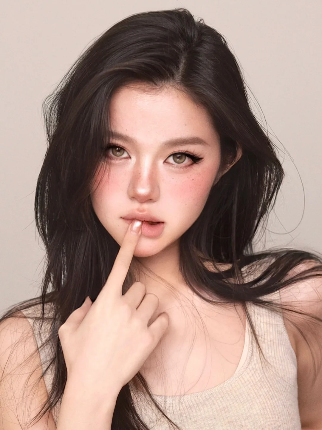 A cat sculpture with a strong Instagram flavor and Asian Korean makeup