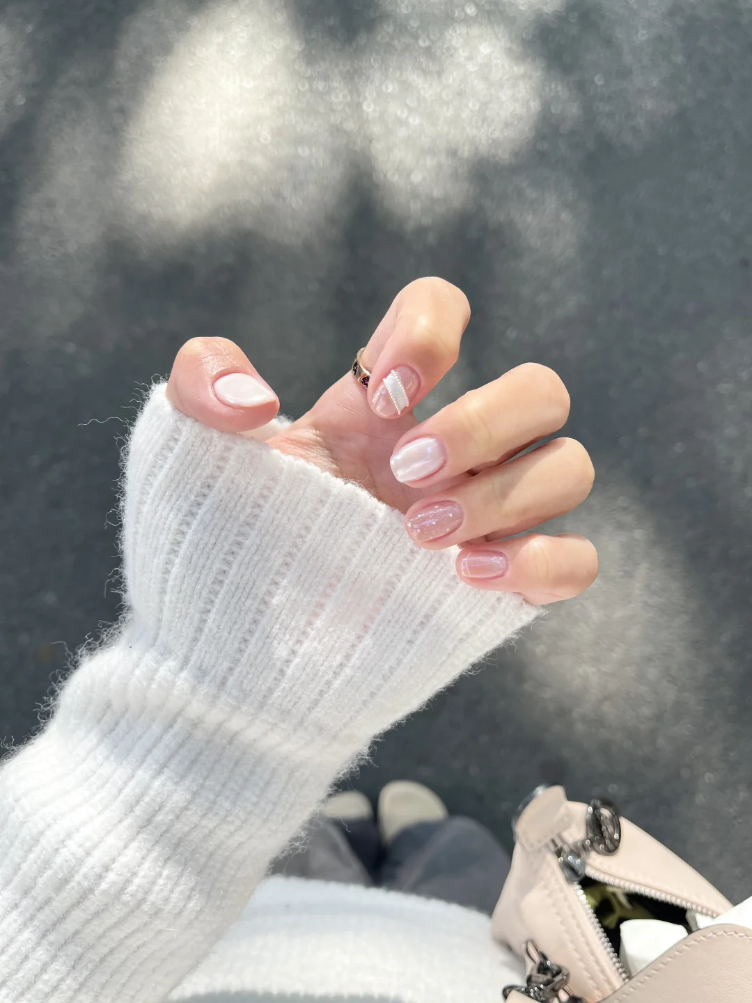 Winter Pink White Pearl Hayley Short Nail Art