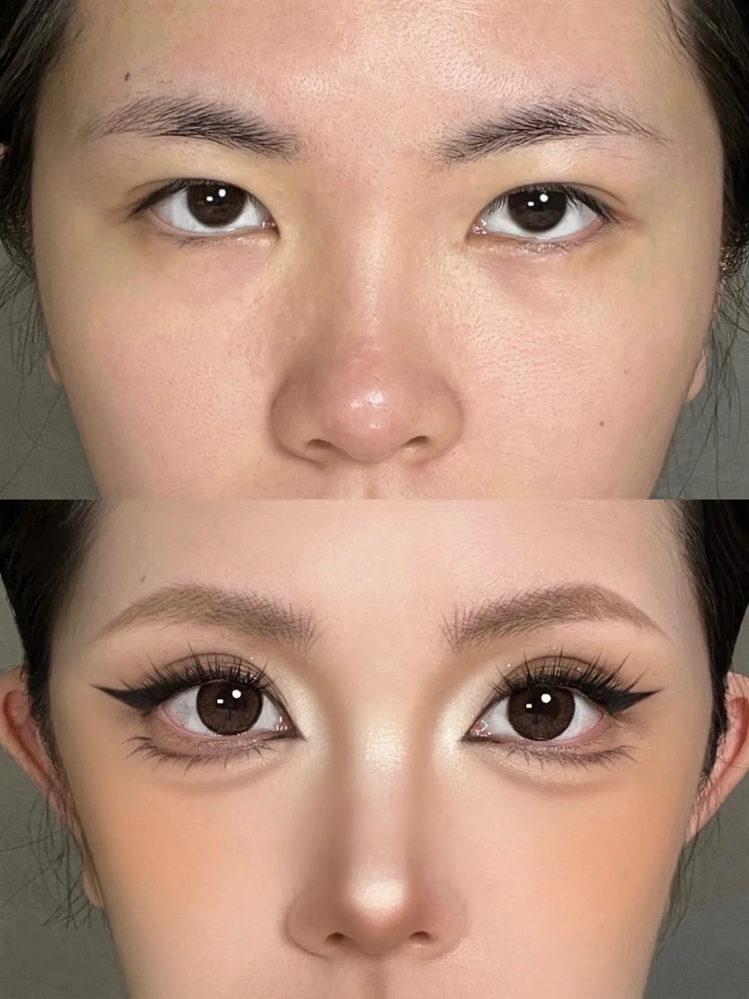Autumn and winter luxurious gold brown makeup with swollen eyes and blisters inside